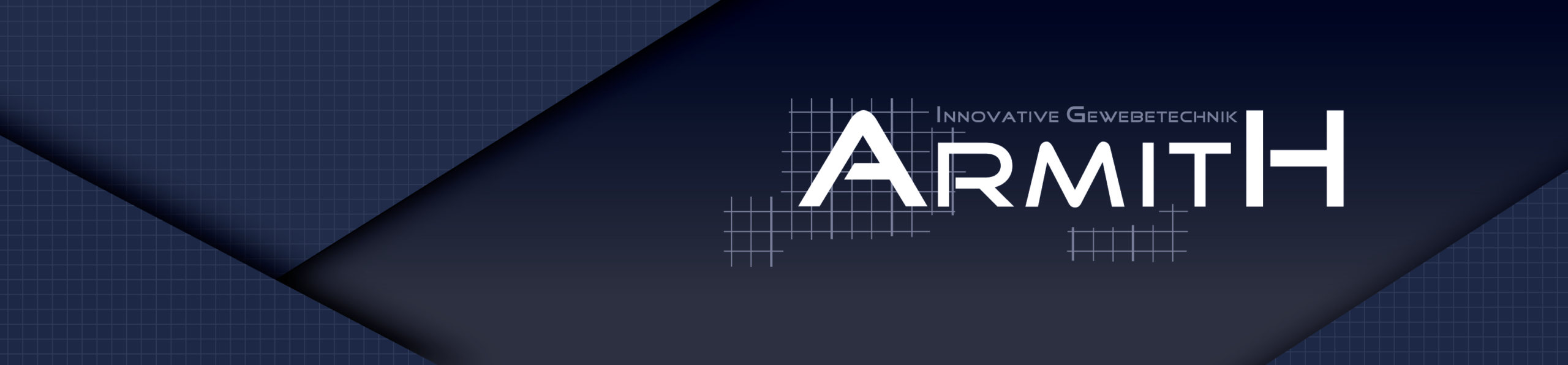 Armith Logo – Innovative Gewebetechnik auf dunkelblauem Gewebemuster